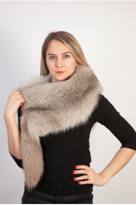 Grey fox fur scarf-collar with tail